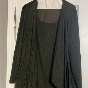 Green Ribbed Long Sleeve Top and Cardigan Set